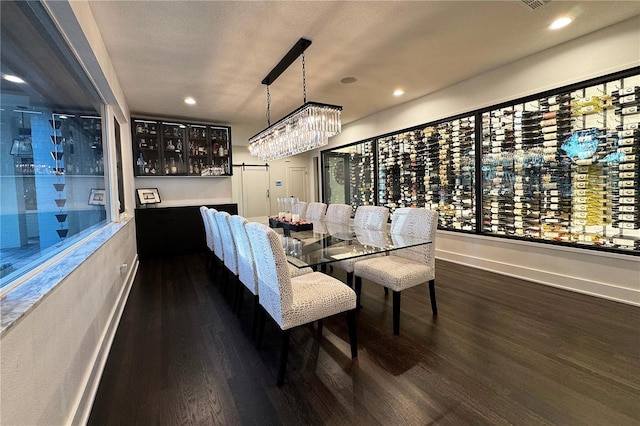 wine area featuring dark hardwood / wood-style floors