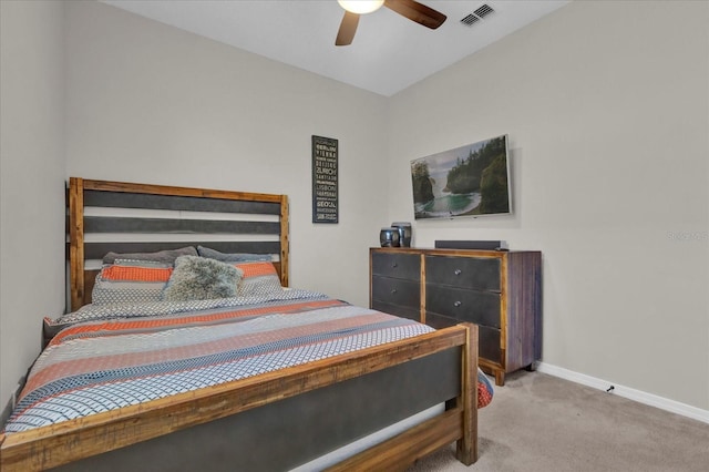 bedroom featuring carpet floors and ceiling fan