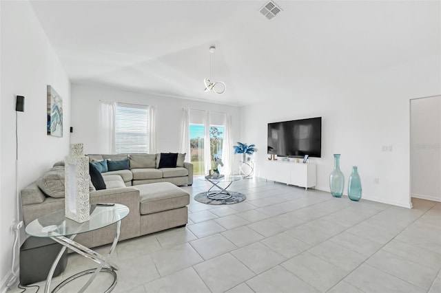 living room featuring light tile patterned floors