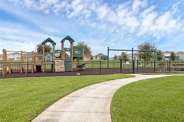 view of play area with a yard