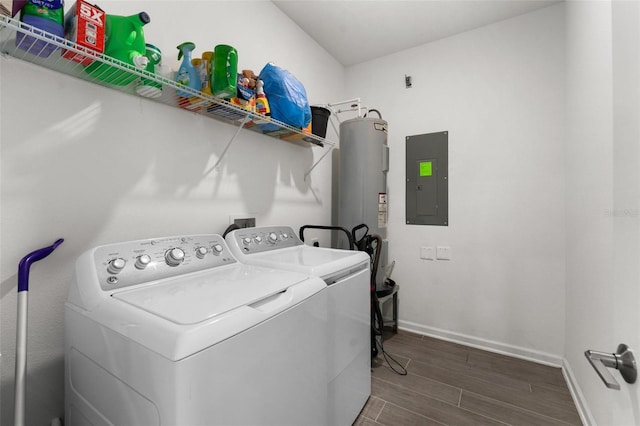 washroom with washer and clothes dryer and electric panel