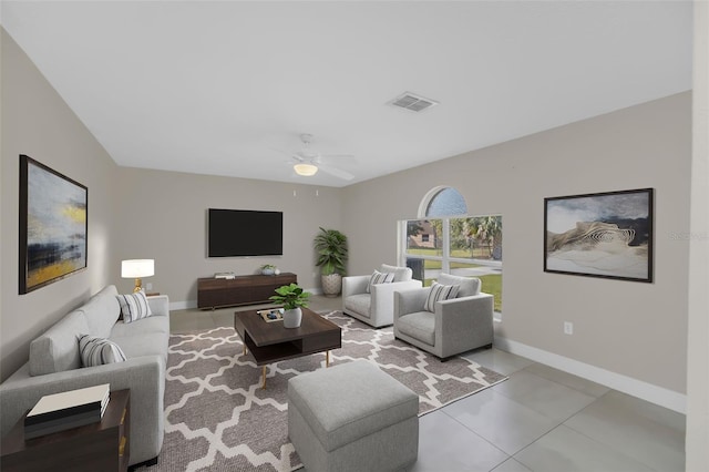 living room featuring ceiling fan