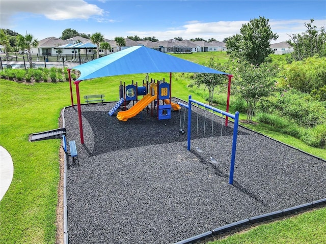 view of play area featuring a yard