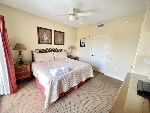 bedroom featuring ceiling fan and carpet flooring