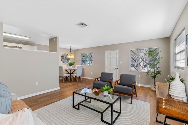 living room featuring light hardwood / wood-style flooring