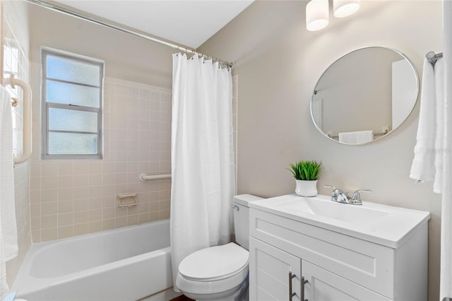 full bathroom with vanity, toilet, and shower / bath combo