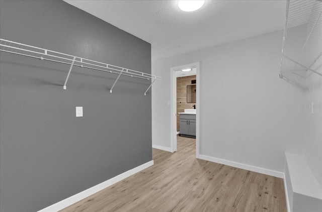 spacious closet featuring sink and light wood-type flooring