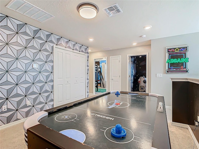 game room featuring carpet flooring