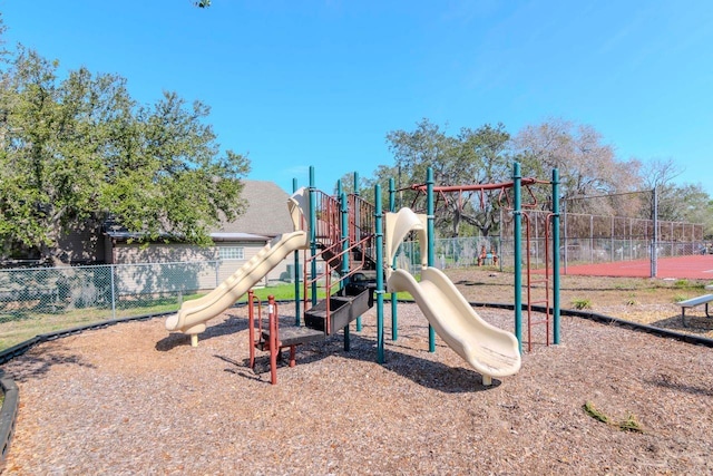 community jungle gym with fence