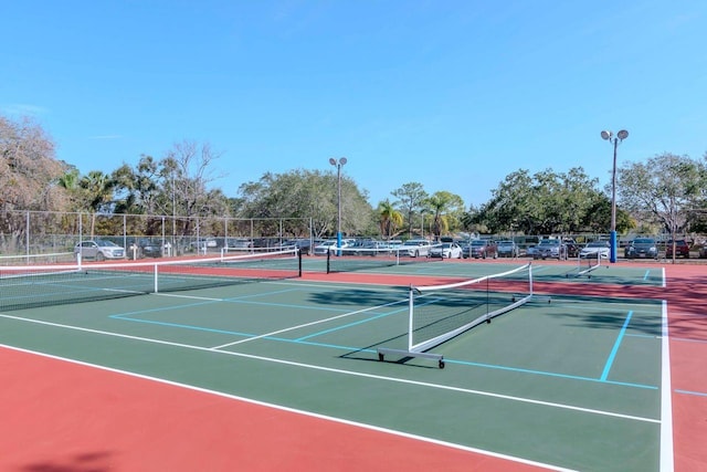 view of tennis court with fence