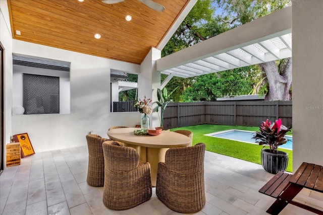 view of patio with a fenced in pool and a pergola