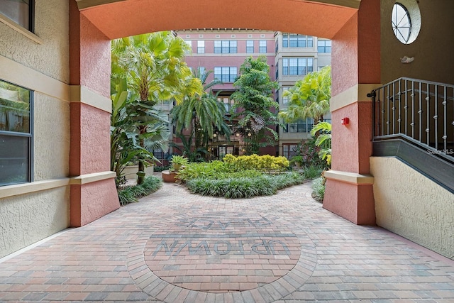 view of community with a patio