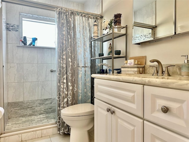 bathroom with vanity, toilet, and a shower with curtain