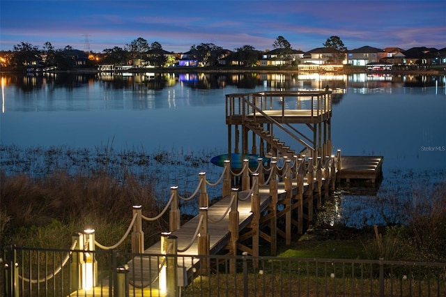 dock area featuring a water view