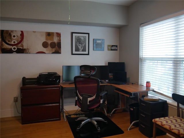 office area with wood-type flooring