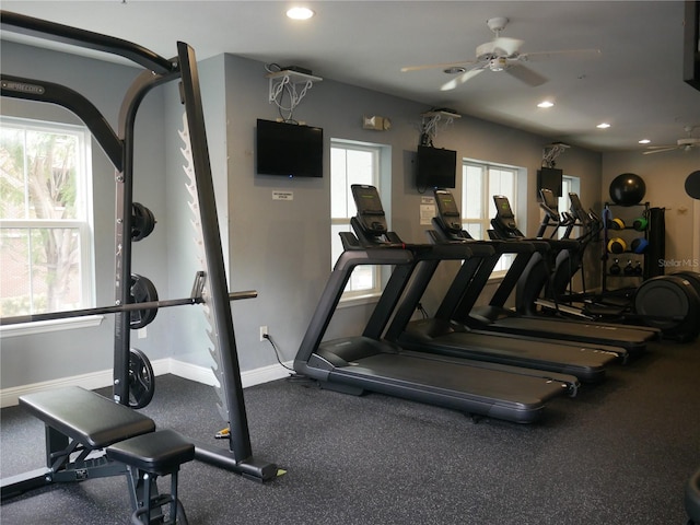 gym with ceiling fan