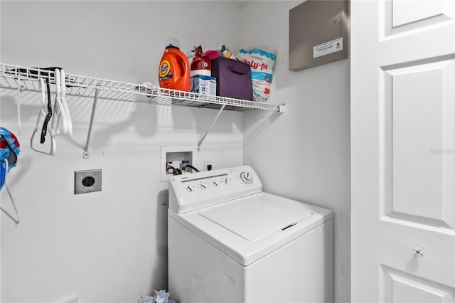 clothes washing area featuring washer / dryer