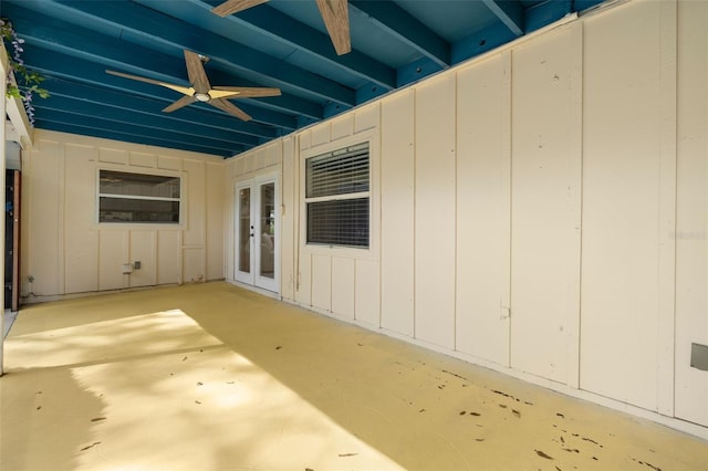 view of patio featuring french doors and ceiling fan