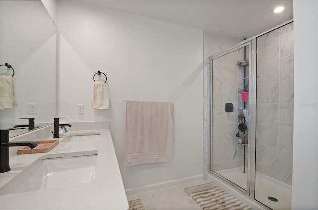 bathroom with vanity and walk in shower