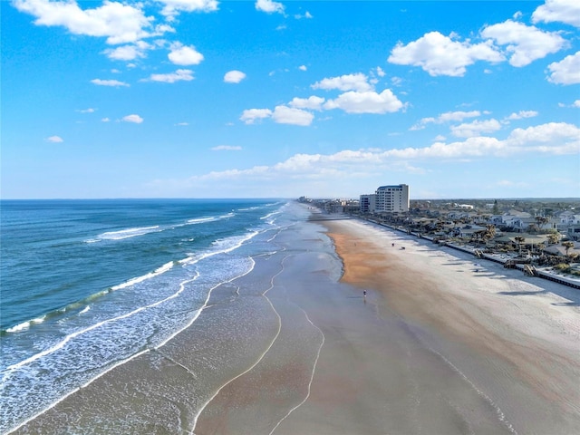 view of water feature with a beach view