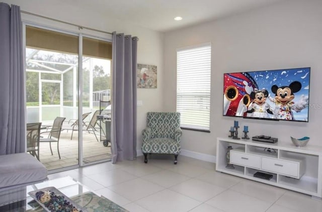 living area with light tile patterned floors