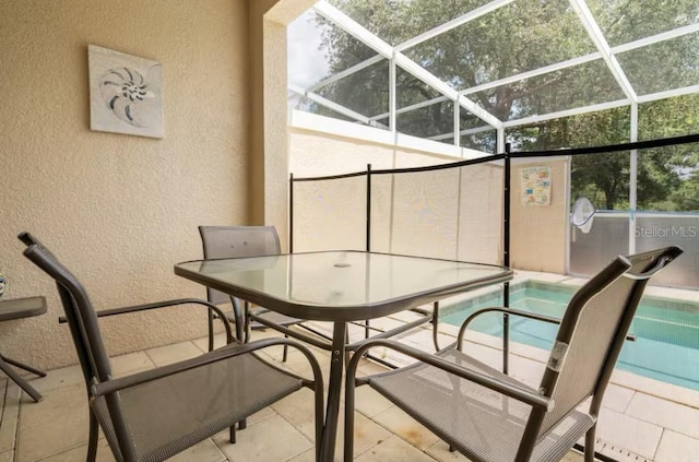 interior space with a lanai and a pool with hot tub