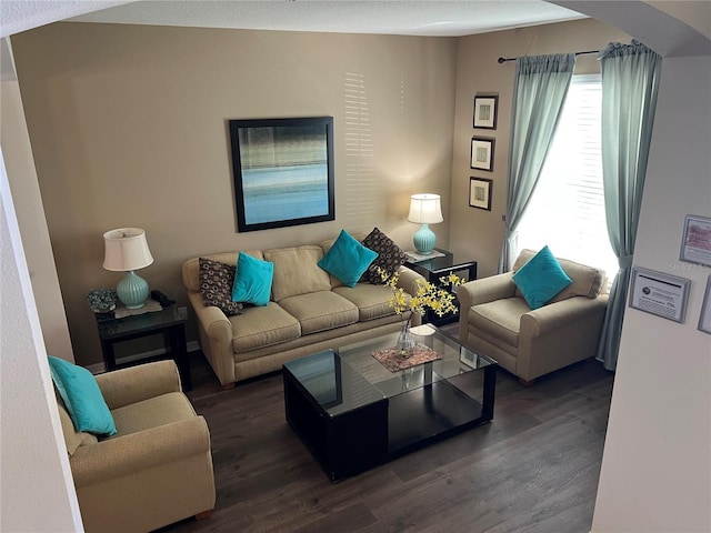 living room featuring dark hardwood / wood-style floors