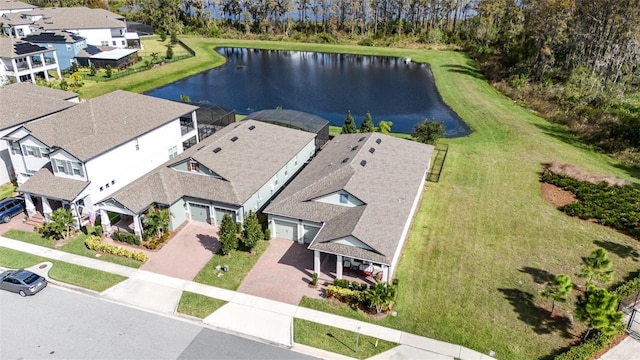 aerial view with a water view