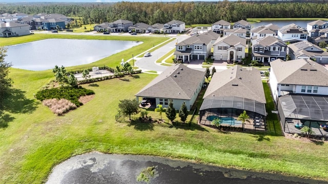 aerial view with a water view