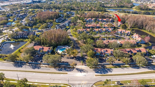 aerial view featuring a water view