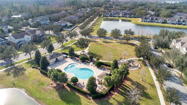 aerial view with a water view