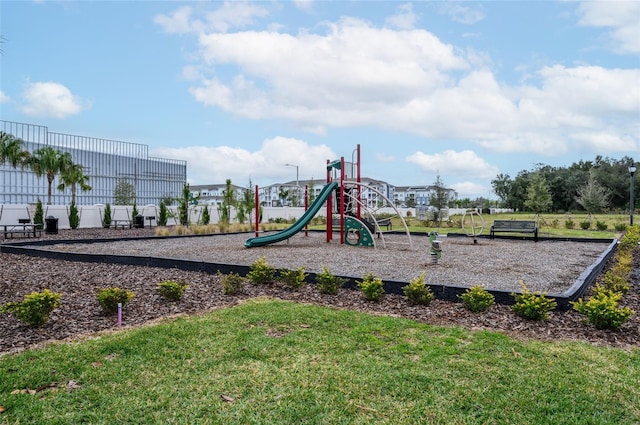 view of play area with a lawn