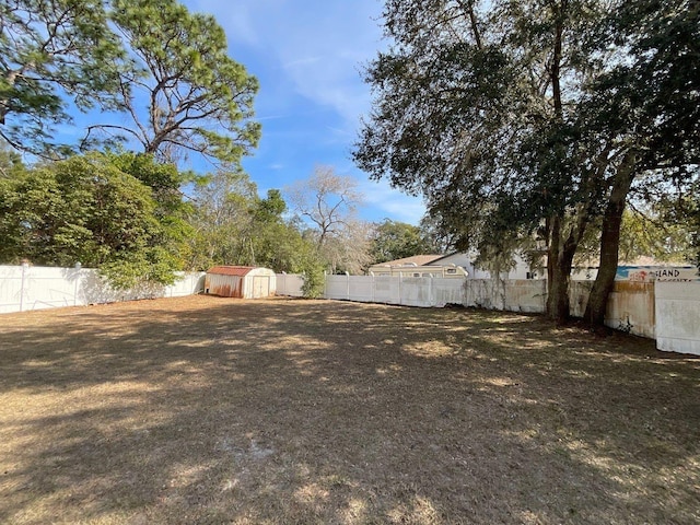 view of yard with a storage unit