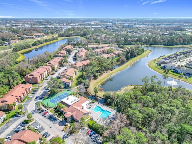 bird's eye view featuring a water view