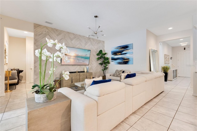 living room with light tile patterned floors