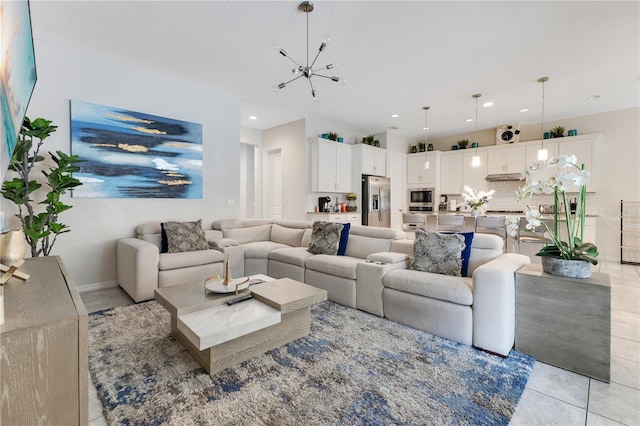 living room with light tile patterned floors