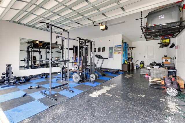 exercise room featuring electric panel