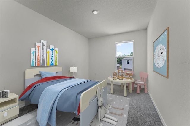 bedroom featuring carpet floors and a textured ceiling