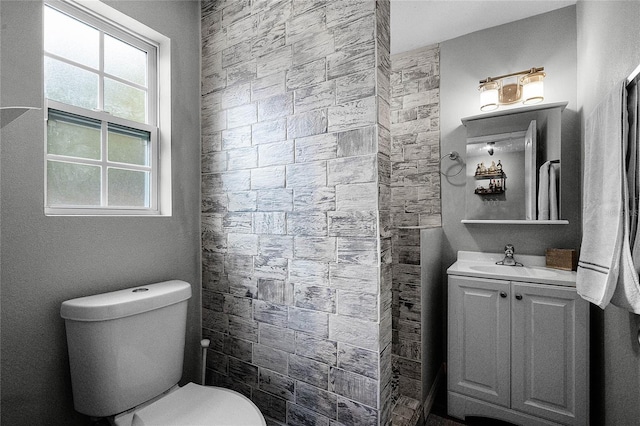 bathroom with vanity, a shower, and toilet