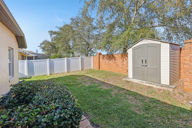 view of yard featuring a shed