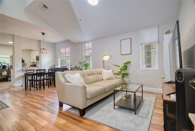 living room with light wood-type flooring