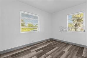 empty room with dark wood-type flooring