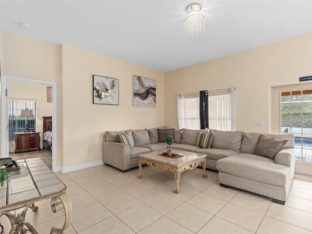 living room with light tile patterned floors