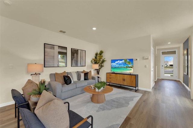 living room with hardwood / wood-style flooring