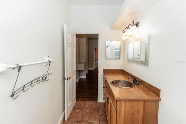 bathroom featuring vanity and tile patterned flooring