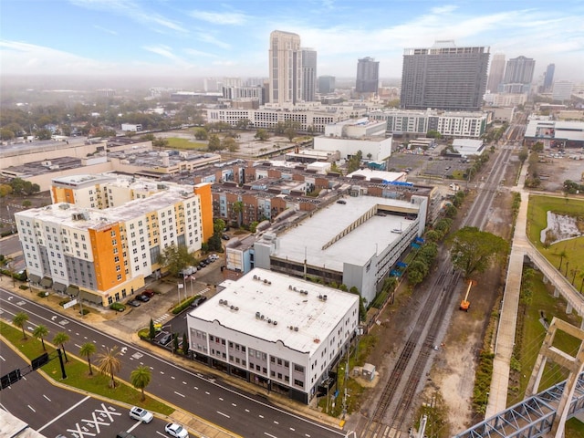 drone / aerial view with a city view