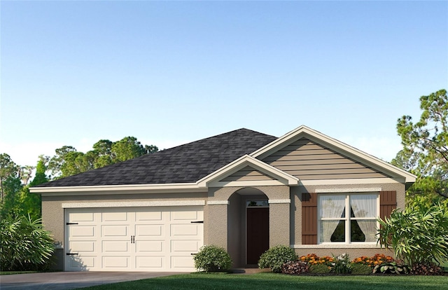 view of front facade featuring a garage and a front lawn