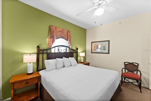 bedroom with carpet floors and ceiling fan