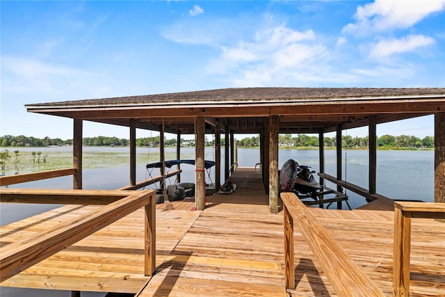 dock area with a water view