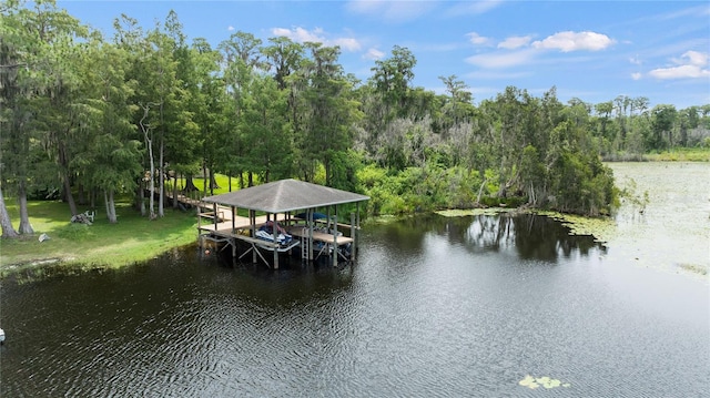 dock area featuring a water view